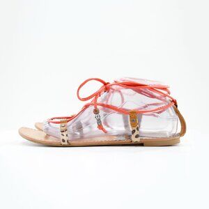 DV Dolce Vita Animal Print & Pink Patent Leather Flat Gladiator Sandals - 8.5
